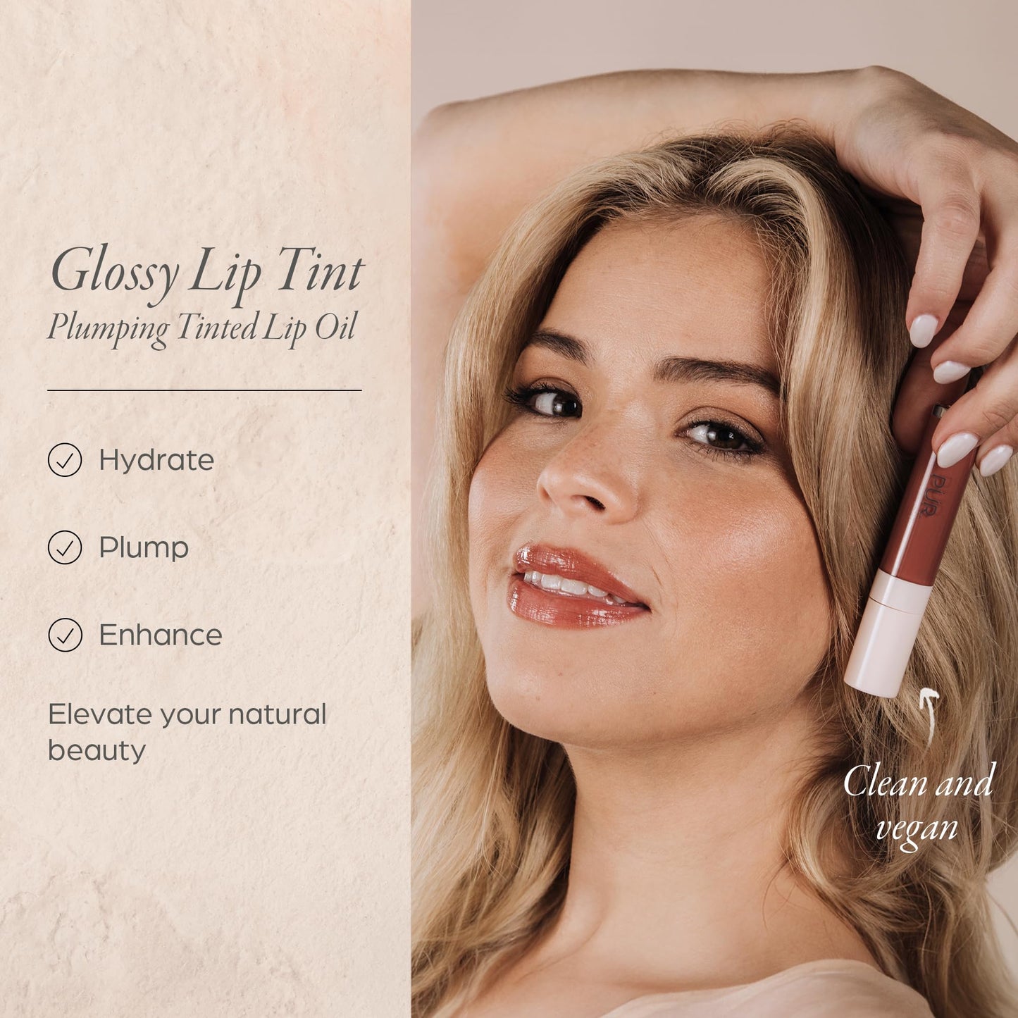 PÜR MINERALS Glossy Lip Tint, Plumping Tinted Lip Oil - Hydrate & Plumps with Buildable, Non-Sticky & High Shine Formula - Jajoba Oil, Vitamin E & Pomegranate Extract