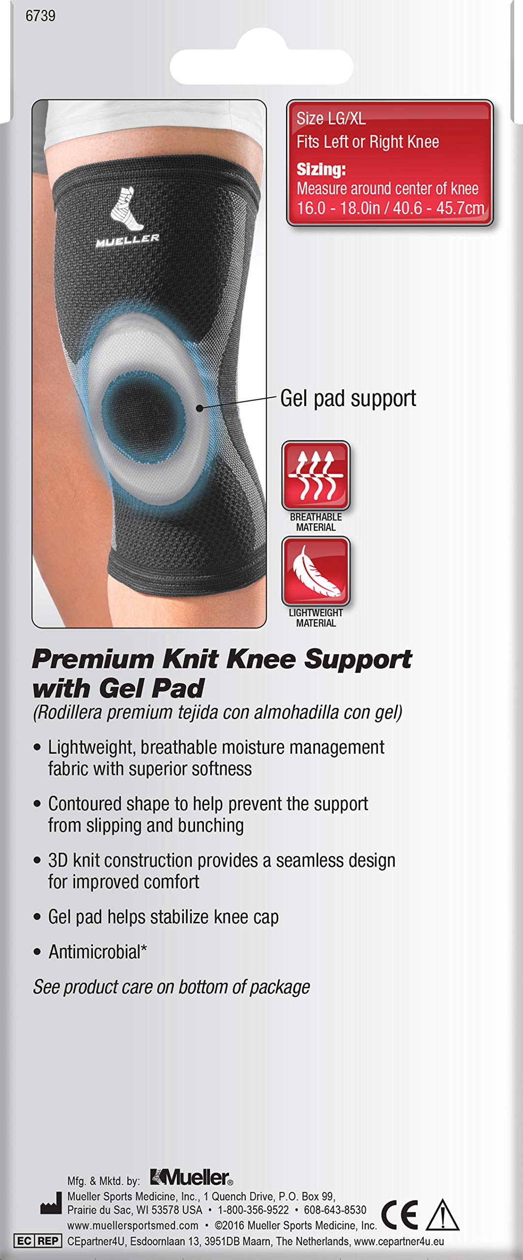 Mueller Sports Medicine Premium Knit Knee Support with Gel Pad, Knee Pain Relief Support for Men and Women, Ideal for Arthritis, Sprains