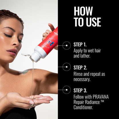 Pravana Repair Radiance Shampoo | Strengthens, Protects, Restores | For Damaged, Color Treated Hair | Reduces Breakage & Split Ends | Chromasilk Enhances Shine & Protection | Vegan | Paraben Free