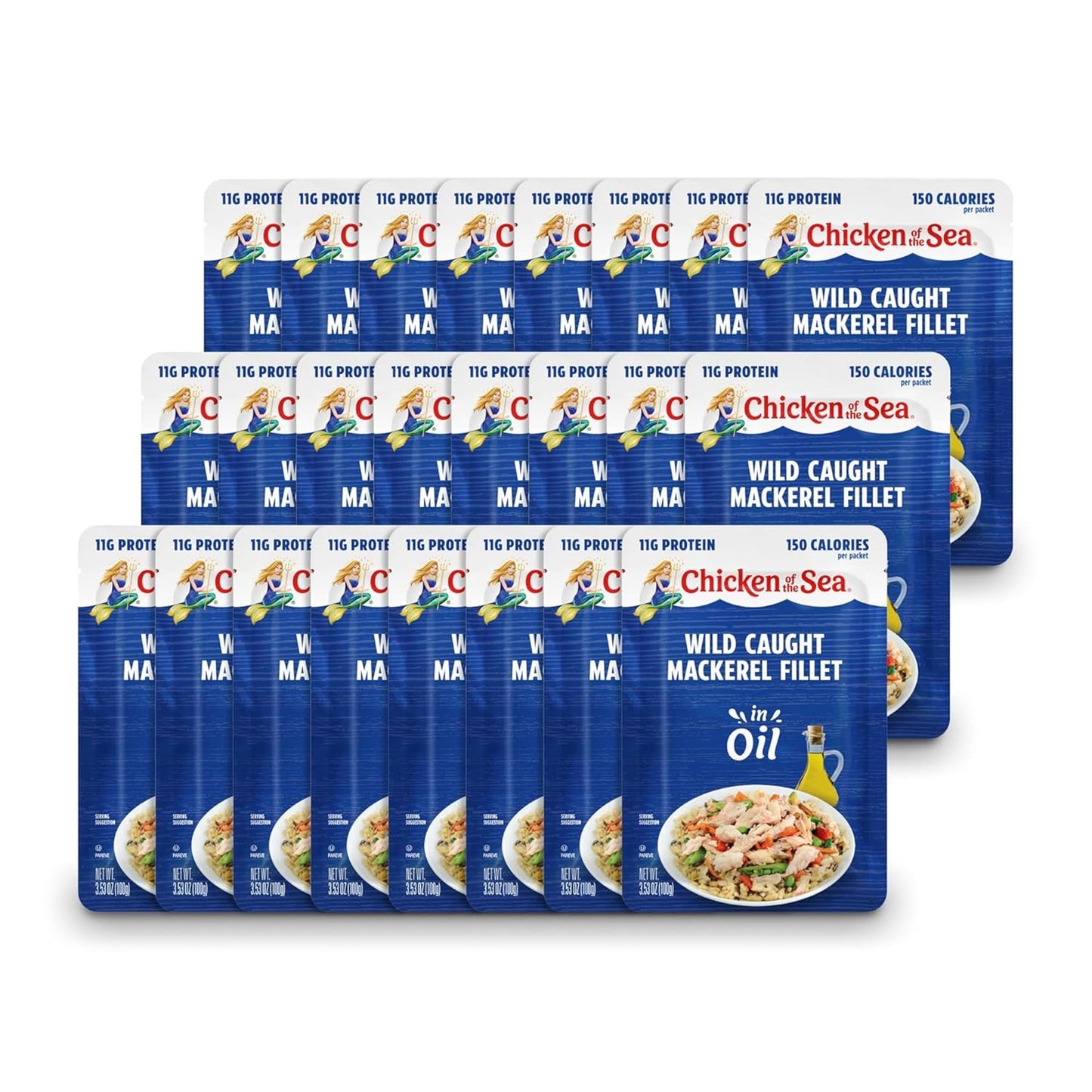 Chicken of the Sea Mackerel Fillet in Oil, 3.53 oz. Packets (Box of 24), Wild Caught Mackerel