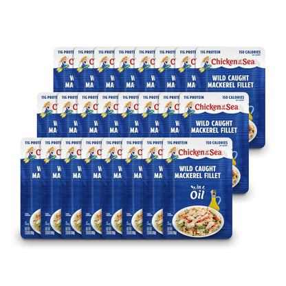 Chicken of the Sea Mackerel Fillet in Oil, 3.53 oz. Packets (Box of 24), Wild Caught Mackerel