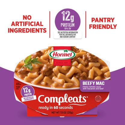 HORMEL COMPLEATS Beefy Mac & Cheese Microwave Tray, 7.5 Ounces (Pack of 7)