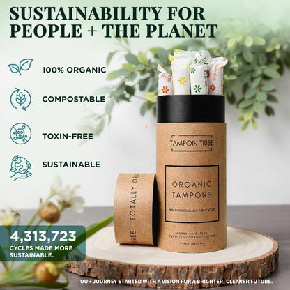 Tampon Tribe Super Plus Organic Tampons for Women | 72 Non-Toxic Tampons | Natural 100% Organic Cotton, Hypoallergenic, Metal and Chemical Free with Biodegradable Applicator | (72 Count - Super +)