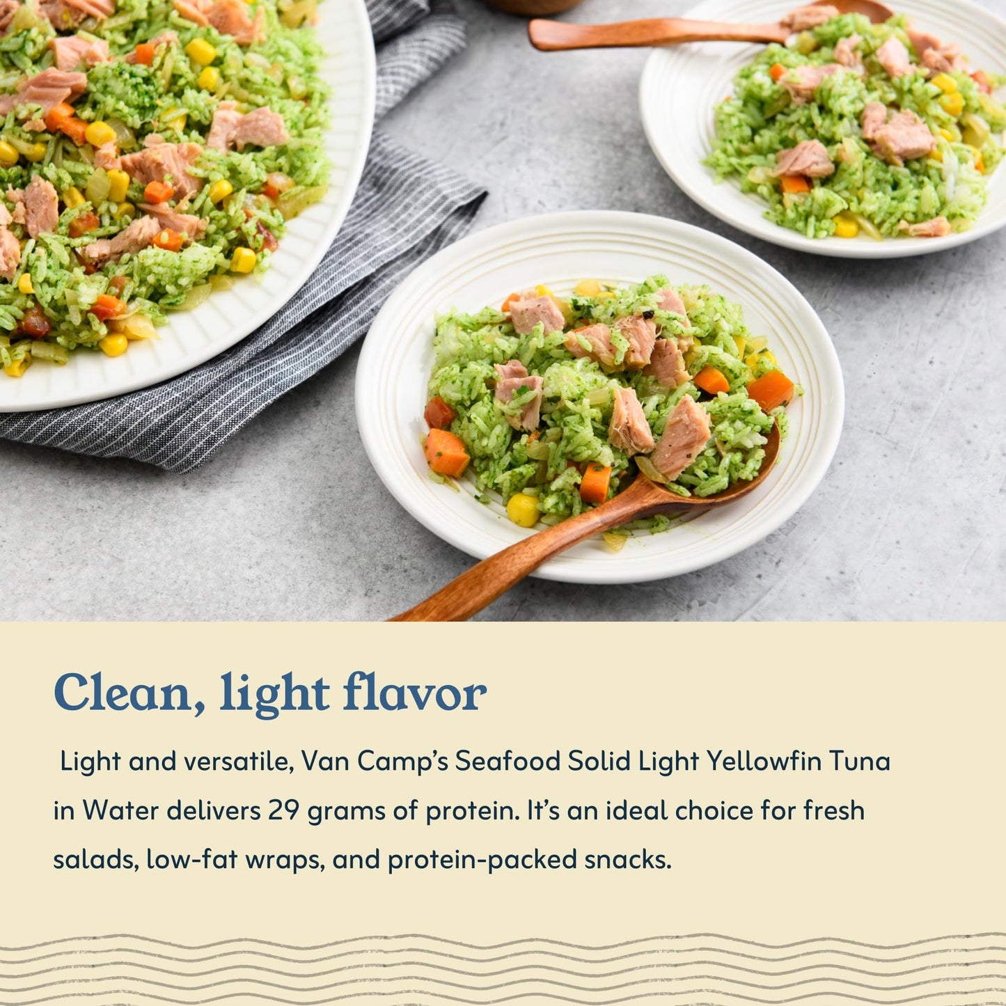 Van Camp's Seafood Solid Light Yellowfin Tuna in Water, 5 oz. Can (Pack of 48), Wild Caught Canned Tuna