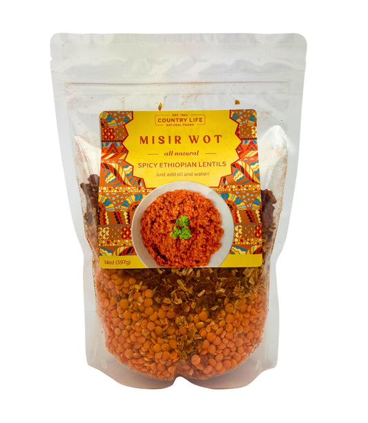 Country Life Ethiopian Red Lentil Fresh Meal, Quick & Easy Entree, Plant-Based, Vegan, Delicious with Flatbread and Rice, 14oz (Misir Wot - Spicy)