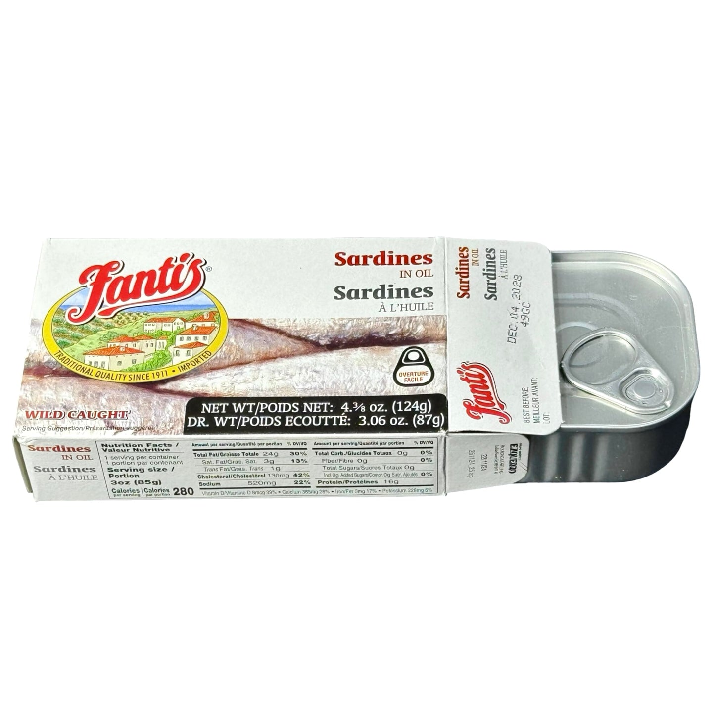 Fantis – Sardines in Oil – Wild-Caught, Premium Quality Spanish Sardines, Keto-Friendly, Ready to Eat, High Protein Seafood Snack, 4.375 oz, Pack of 6
