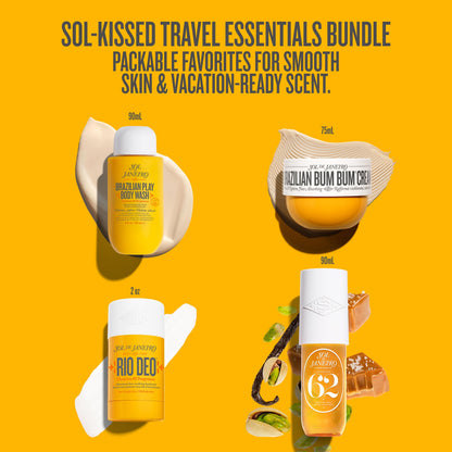 Sol de Janeiro Travel Essentials Bundle | Cheirosa 62 Perfume Mist, Rio Deo, Brazilian Bum Bum Cream, and Brazilian Play Body Wash | TSA Friendly Sizes | Amazon Excusive
