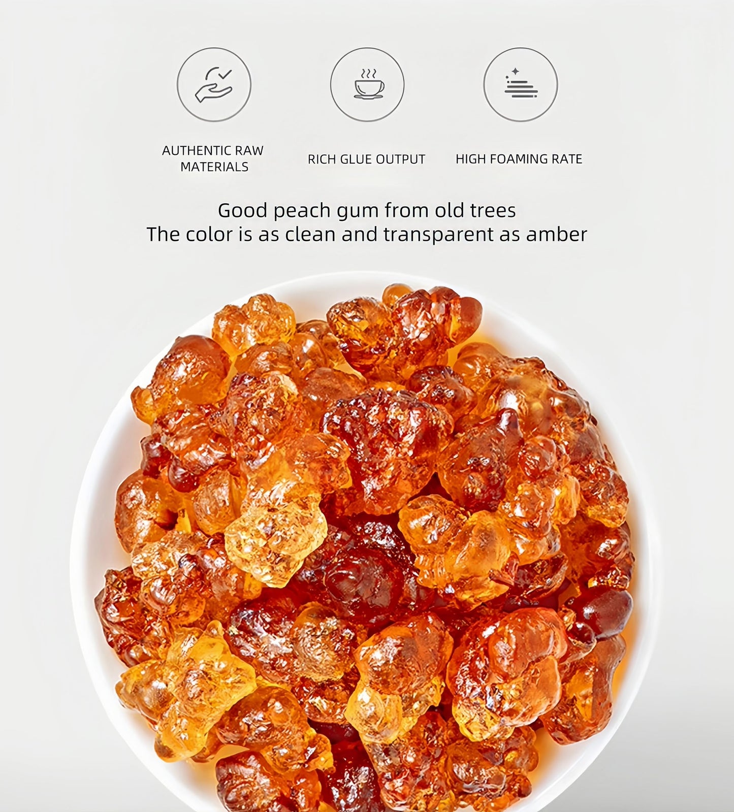 7.76oz Natural Wild Peach Gum Edible Peach Blossom Tears Tao Jiao,220g for Dessert, Drink, Soup, Tea, Health and Beauty Leisure Dessert Premium Freeze-Dried Fruits