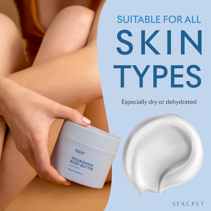 SEACRET Minerals Dead Sea Body Butter - Ultra-Rich Shea Butter & Coconut Oil Body Moisturizing Cream for Dry Skin, Fast Absorbing, Non-Greasy with Aloe Vera & Vitamin E, 8.5 fl. oz.