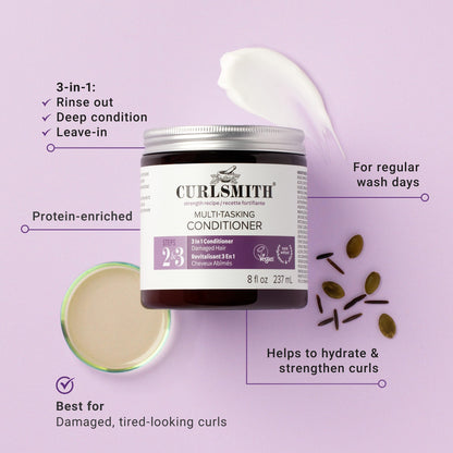 CURLSMITH Multi-Tasking 3-in-1 Curl Conditioner, Use as a Protein-Rich Rinse Out, Leave In or Deep Conditioner, For All Curl Types, Vegan & Cruelty-free