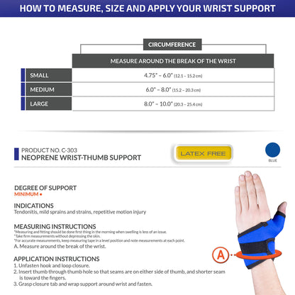 OTC Neoprene Wrist Thumb Support, Adjustable Compression Wrap Brace, Medium