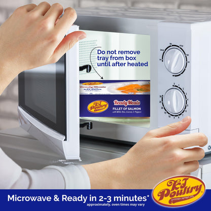KJ Poultry Kosher Ready Meals - Salmon Fillet Fish, Parve MRE Meal Ready to Eat, Protein Food, Halal, (1 Pack) Prepared Entree Fully Cooked, Shelf Stable Microwave Dinner, Travel, Military, Camping