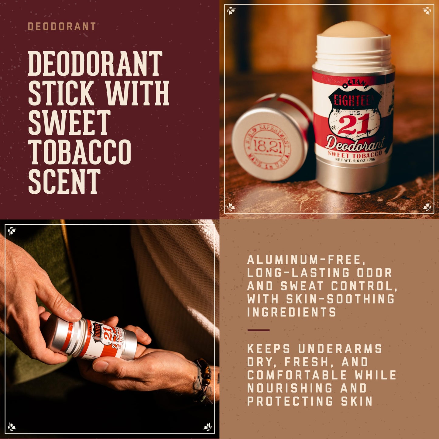 18.21 Man Made Long-Lasting Deodorant for Men, All-Day Protection, Odor Control, and Skin-Soothing Formula with a Bold, Masculine Scent