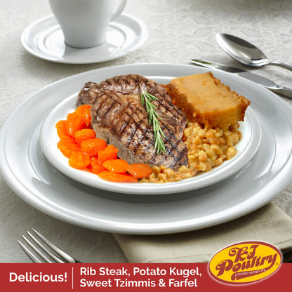 KJ Poultry Kosher Ready Meals - Shabbos Beef Variety (3 Pack) Prepared Entree Fully Cooked, Shelf Stable Microwave Dinner Travel Military Camping Emergency Survival Protein Food Supply