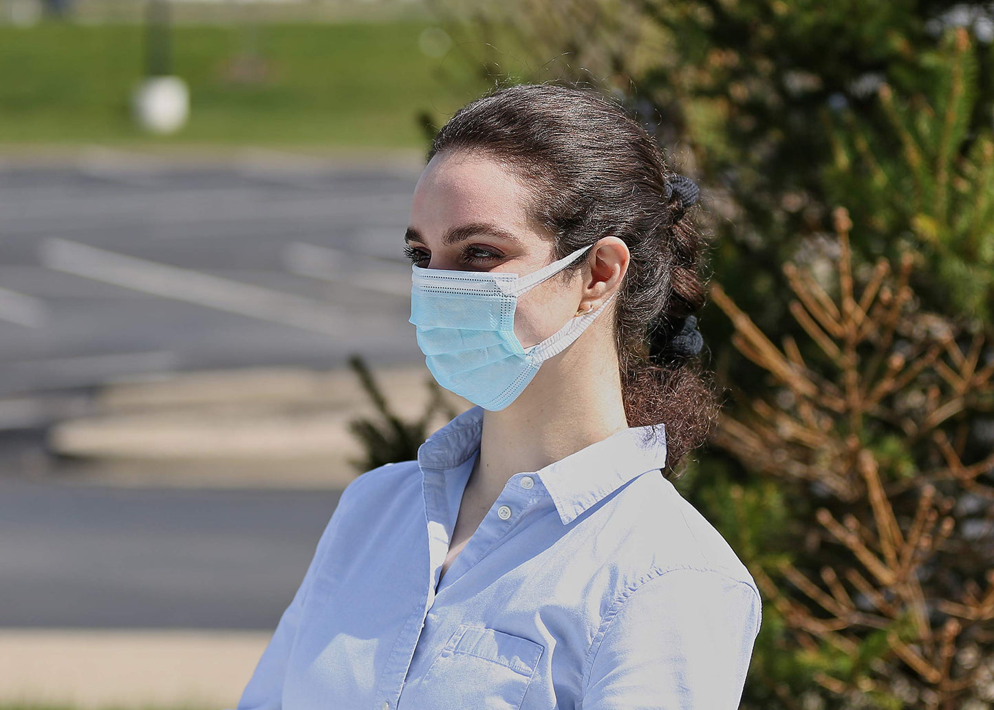 PPE201DMM001 Single Use Pullout Comfort Earloop Disposable Face Mask, Latex Free, Blue, Pack of 50