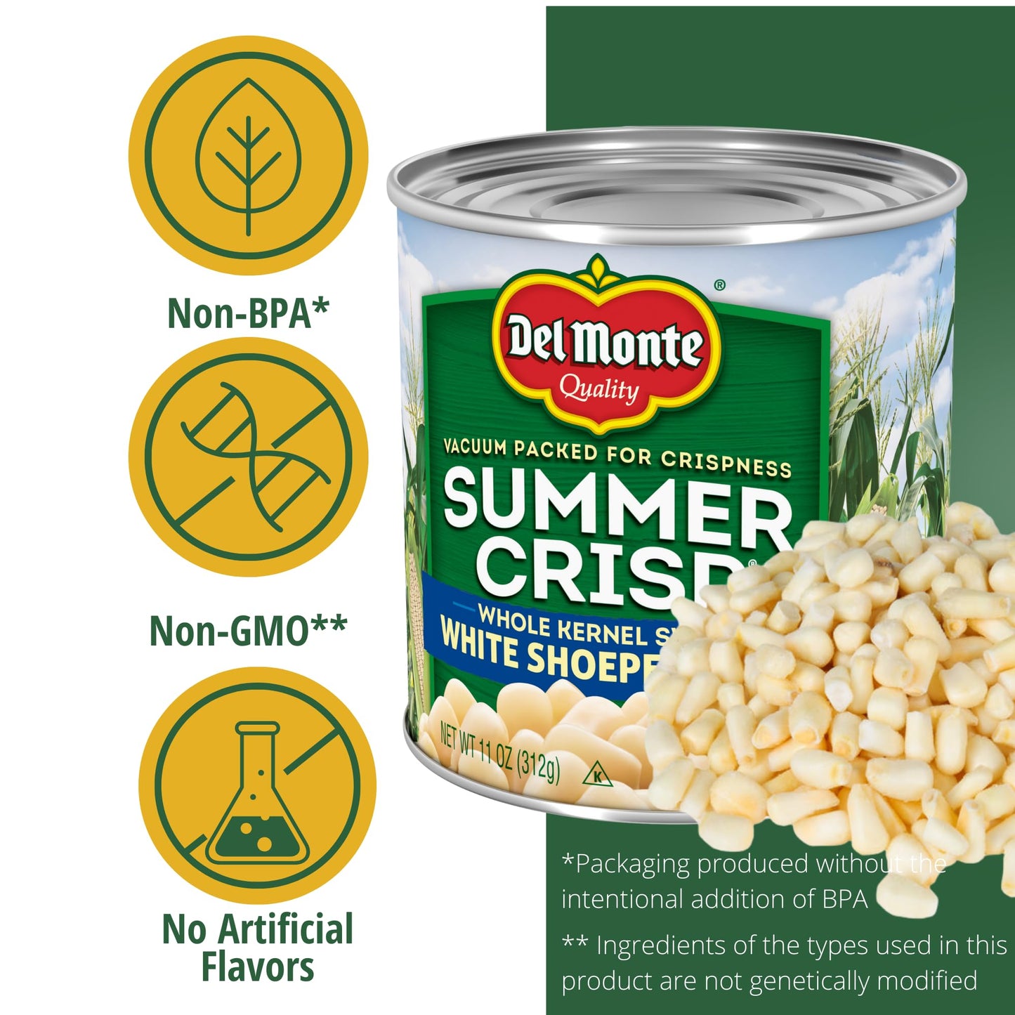 Del Monte Summer Crisp White Shoepeg Corn, 11 oz. Can (pack of 12)