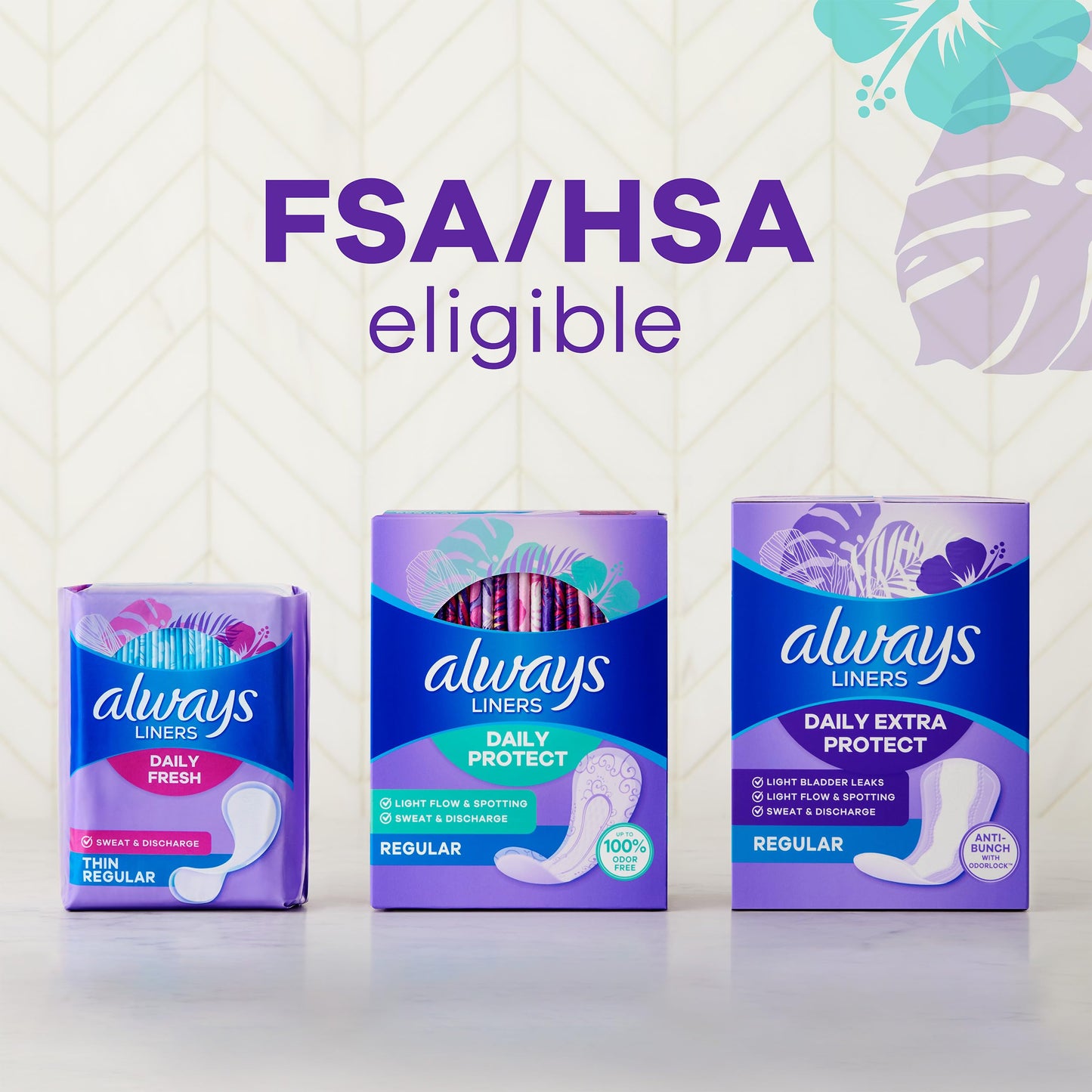 Always Panty Liners for Women Daily Protect Liners, Regular Length,96 Count