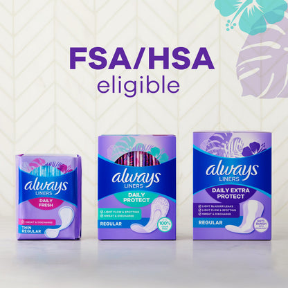 Always Panty Liners for Women Daily Protect Liners, Regular Length,96 Count