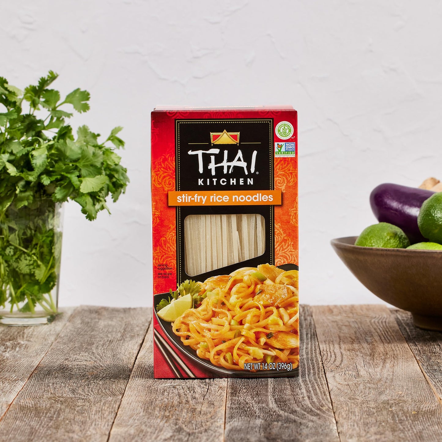 Thai Kitchen Stir Fry Rice Noodles, Gluten Free, Non GMO, Two Ingredients, Quick Cook, For Pad Thai and Other Stir-Fry Dishes, 14 oz
