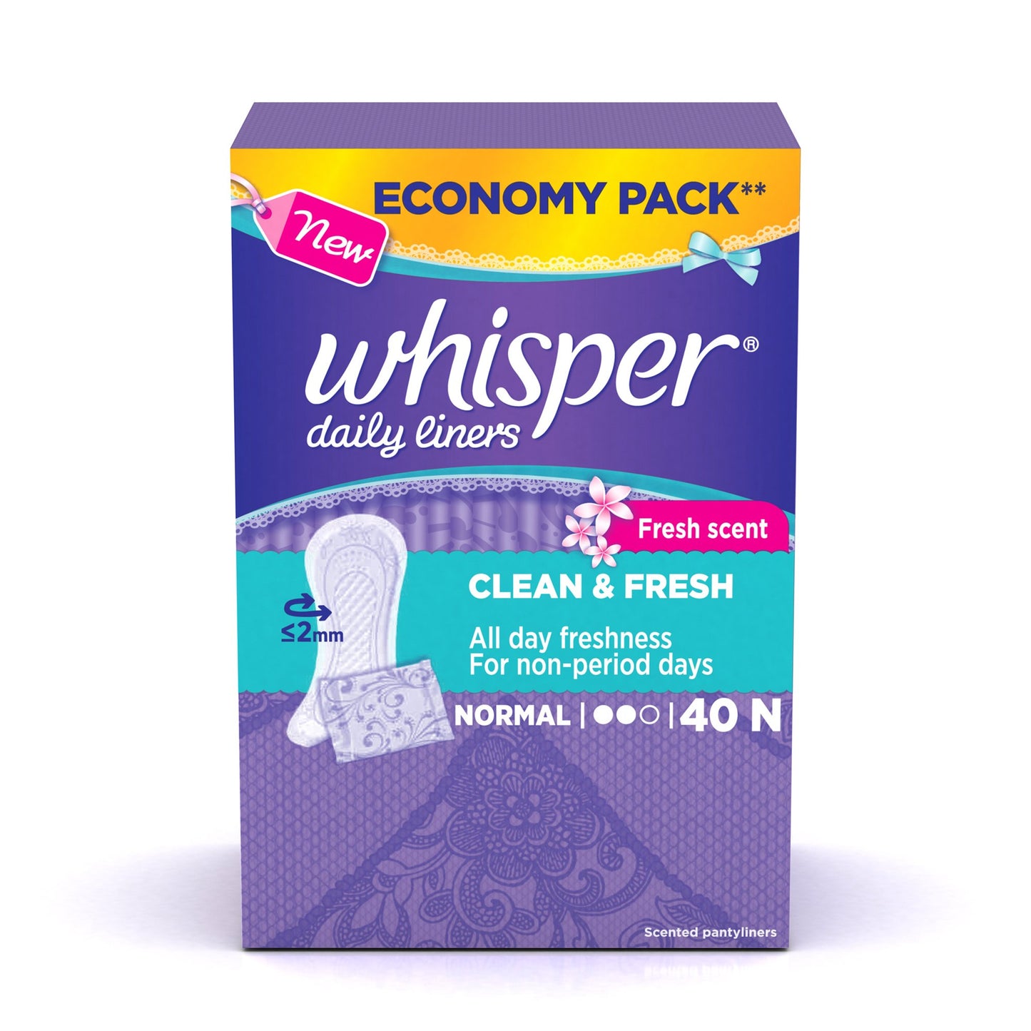 Whisper Daily Liners Clean and Fresh 40N