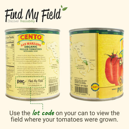 Cento Organic Certified San Marzano Whole Peeled Tomatoes 28 Oz (Pack of 6), Canned Plum Tomatoes in Thick Puree with Basil, Grown and Processed in Italy