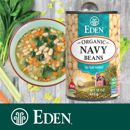 Eden Organic Navy Beans/White Beans, 15 oz Can (12-Pack), No Salt, Non-GMO, Gluten Free, Vegan, Kosher, U.S. Grown, Heat and Serve, Macrobiotic, Boston Bean