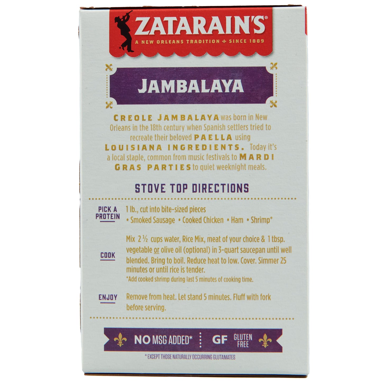 Zatarain's Rice Mix, Jambalaya, Long Grain Rice with Onions, Bell Peppers, Garlic, Paprika, and Red Peppers, Just Add Meat for Easy-Prep, New Orleans Style Rice Meal, 8 oz