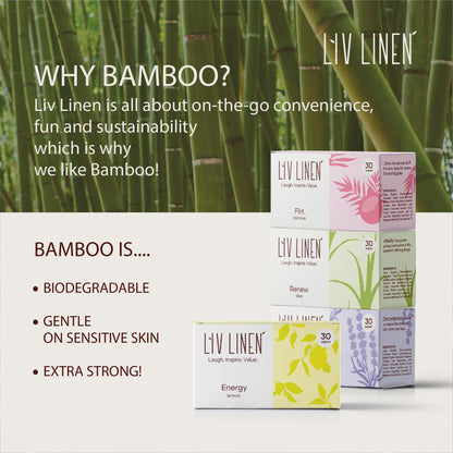 Bamboo Deodorant Wipes - 30 count - Individually Packaged - Aromatherapy Scents (Lemon, Lavender, Aloe and Coconut) (30 count, Lemon)