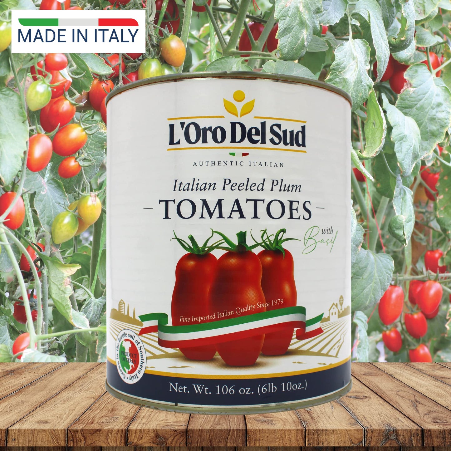 L’Oro Del Sud Italian Whole Peeled San Marzano Style Plum Tomatoes in Tomato Puree with Basil – Authentic Italian Flavor, Perfect for Pasta Sauce, Pizza & Cooking, Large 3.4 kg (106 oz) Can, Product of Italy