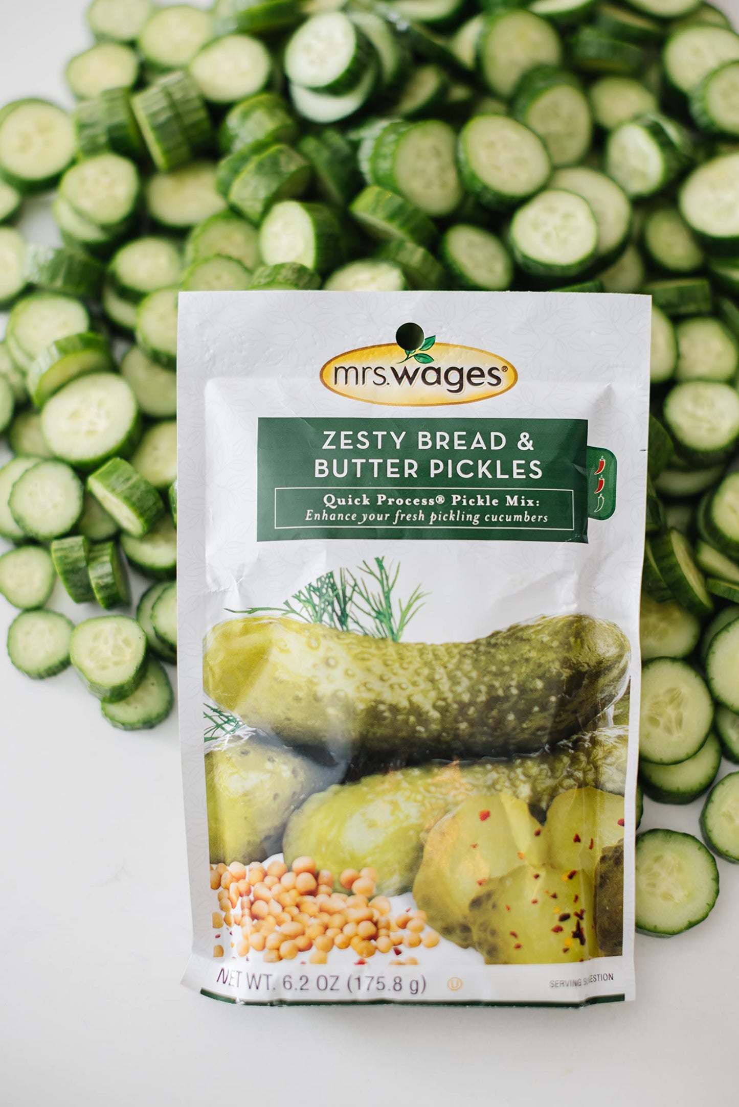 Mrs. Wages Zesty Bread and Butter Pickles Quick Process Mix, Quick and Easy, Simple-To-Use, Sweet, Sour & Spice Flavor, Enhance Pickled Cucumbers, 6.2 oz Packet (Value Pack of 12)