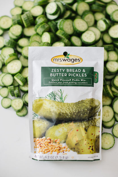 Mrs. Wages Zesty Bread and Butter Pickles Quick Process Mix, Quick and Easy, Simple-To-Use, Sweet, Sour & Spice Flavor, Enhance Pickled Cucumbers, 6.2 oz Packet (Value Pack of 12)