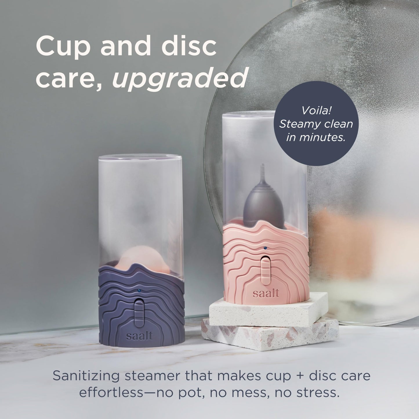 Saalt Menstrual Disc Duo with Steamer – Reusable Period Discs in Two Sizes + Steamer for Easy Cleaning, Sustainable and Comfortable Menstrual Care