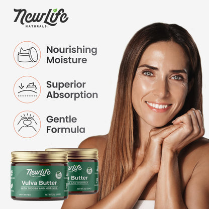 NewLife Naturals JButter Vulva Balm Butter - Menopause Support, Postpartum Essentials, Intimate Skin Care Feminine Dryness Itching Irritation - All Natural Vulva Moisturizer Women Estrogen Free - 2oz