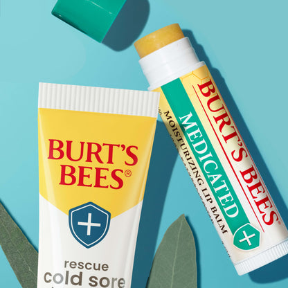 Burt's Bees Cold Sore Treatment and Medicated Lip Balm, With Menthol and Eucalyptus Oil, Natural Origin Skincare, 2 Tubes, 0.07 oz./0.15 oz.