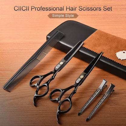 CIICII Hair Cutting Scissors Shears Kit, Professional Barber Haircut Scissors Set (6.7 Inch Hair Beard Hairdressing Trimming Haircutting Thinning Shears) for Men Women Hairdresser Home Salon (Black)