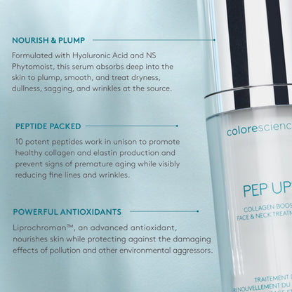 Colorescience Pep Up Collagen Renewal Face & Neck Treatment, Promotes Collagen and Elastin Production, 10 Peptides to Defend Against Signs of Aging