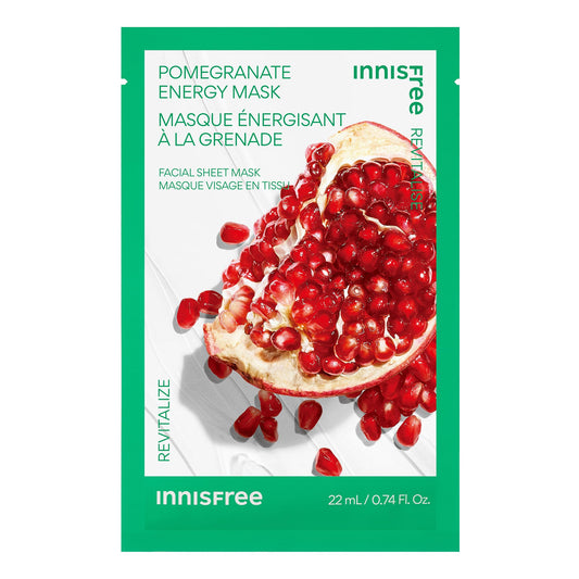 innisfree Pomegranate Energy Mask, Korean Sheet Mask with Hydrating Serum for Soothing, Brightening, and Glowing Skin Care Routine