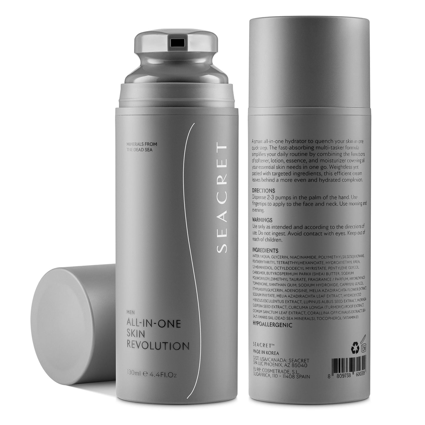 SEACRET Men’s All-in-One Face Moisturizer & Aftershave - 4-Month Supply, Anti-Aging Cream with Niacinamide & Adenosine, Non-Greasy Daily Hydration for Sensitive Skin, 4.4 fl oz