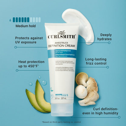 CURLSMITH Awestruck Definition Cream - Superior Hold Styling Cream, Deep Hydration and Frizz Reduction (8 oz)