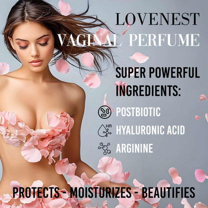 Lovenest Vulva Perfume Feminine Odor Control, pH 4.2 Intimate Spray with Postbiotics, Hyaluronic Acid, Menapause Support, Hydration & Circulation Support for Women 30 mL (1Fl oz) By Marqueens Beauty