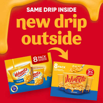 Velveeta Shells and Cheese Mac and Cheese, 8 Cups, for Easy Snacks or Dinner Sides, Original Flavor, 2.39 oz