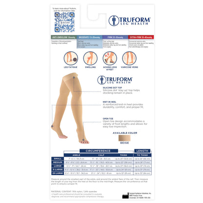 Truform 15-20 mmHg Compression Stockings for Men and Women, Thigh High Length, Dot Top, Open Toe, Medium