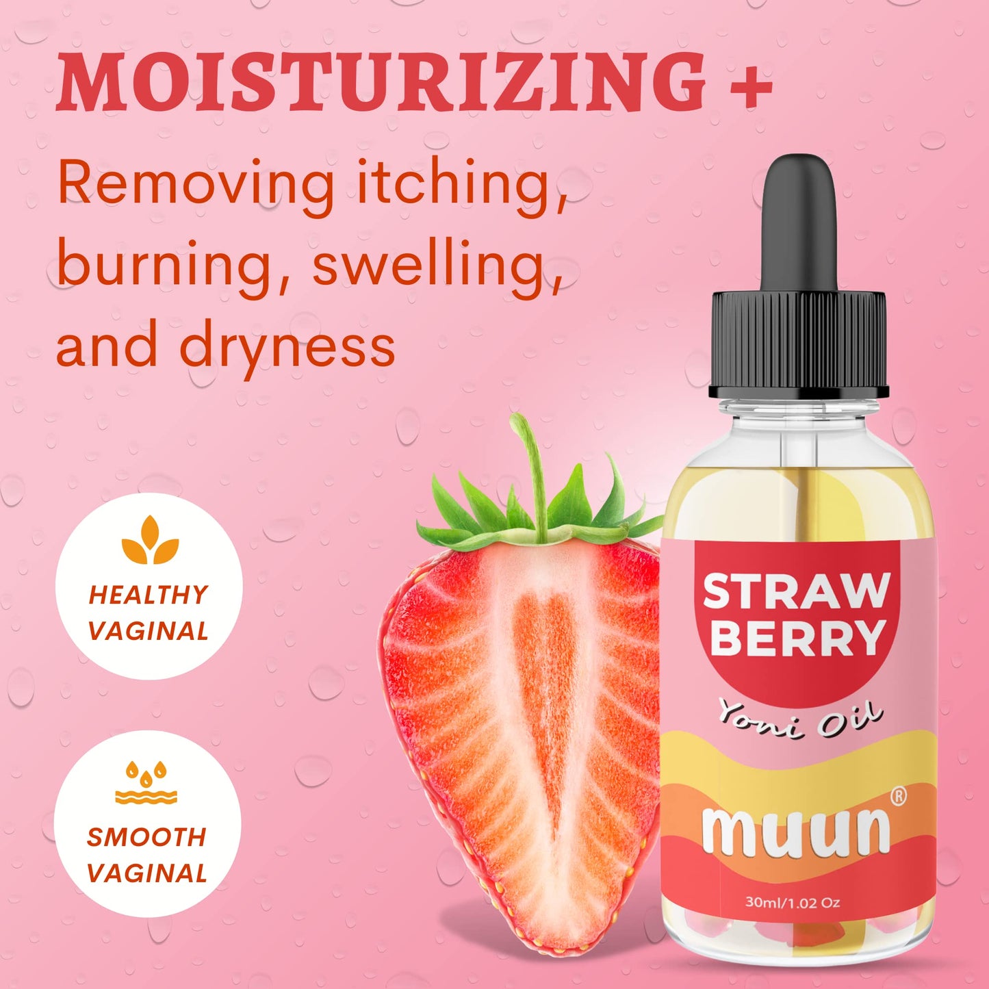 Muun Yoni Oil for Dryness, After Shave Oil Ingrown Hair, Moisturizer & Nourishing Intimate For Women, Soft & Smooth Feminine Oil, 100% Natural, Strawberry Scent