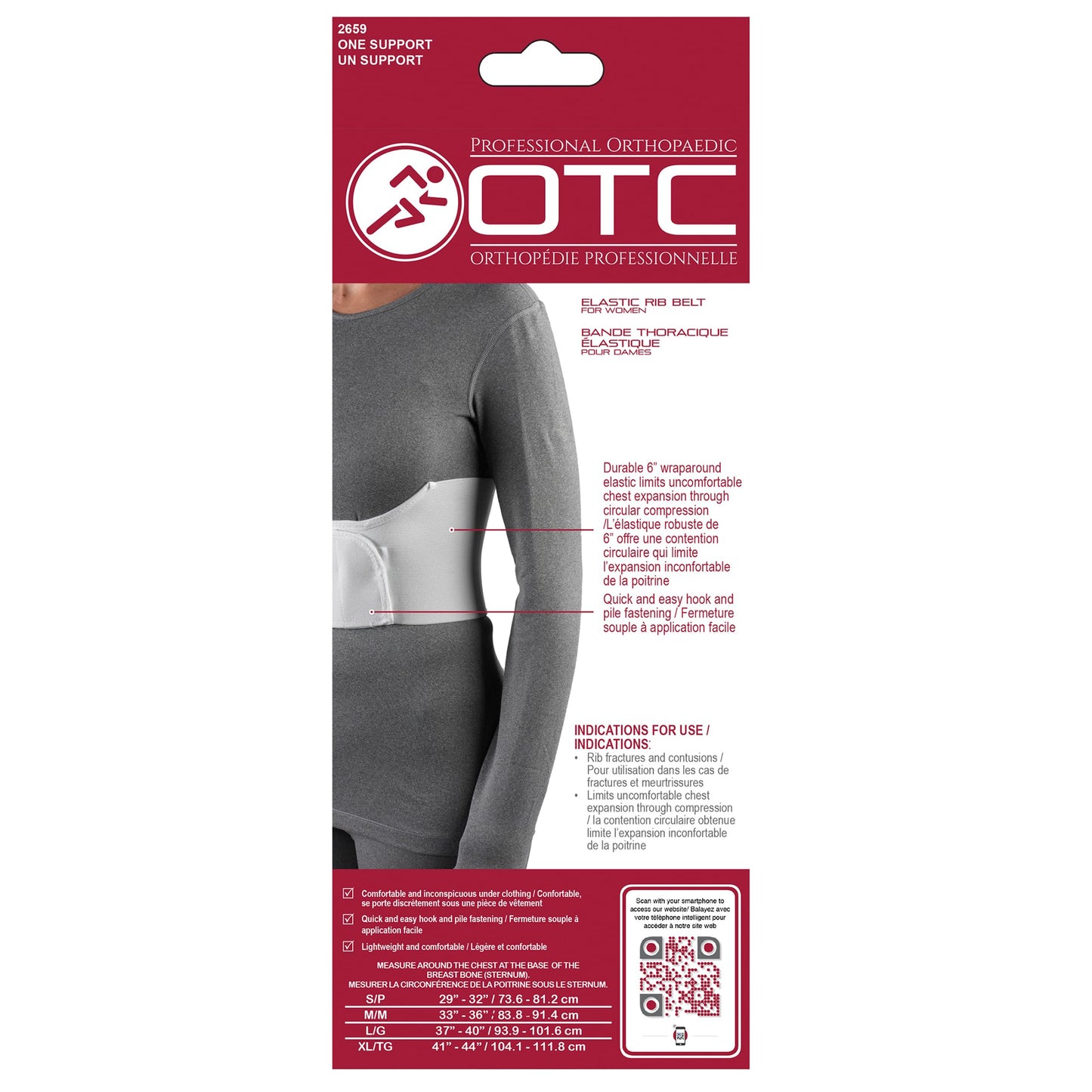 OTC Rib Belt for Women, 6-Inch Elastic Chest Panel, Universally Adjustable