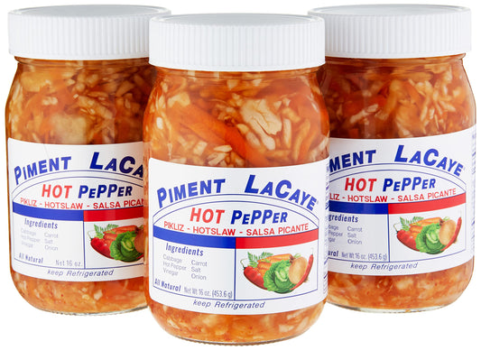 Piment Lacaye, Chris Food & Products Authentic Haitian Pikliz. 3 16oz Glass Jar, Hot slaw, Food Dressing, Relish, Picante, Pickled Salad, Haitian Caribbean Food,Pikliz, Salsa, Vegan and Keto Friendly, Fresh Made