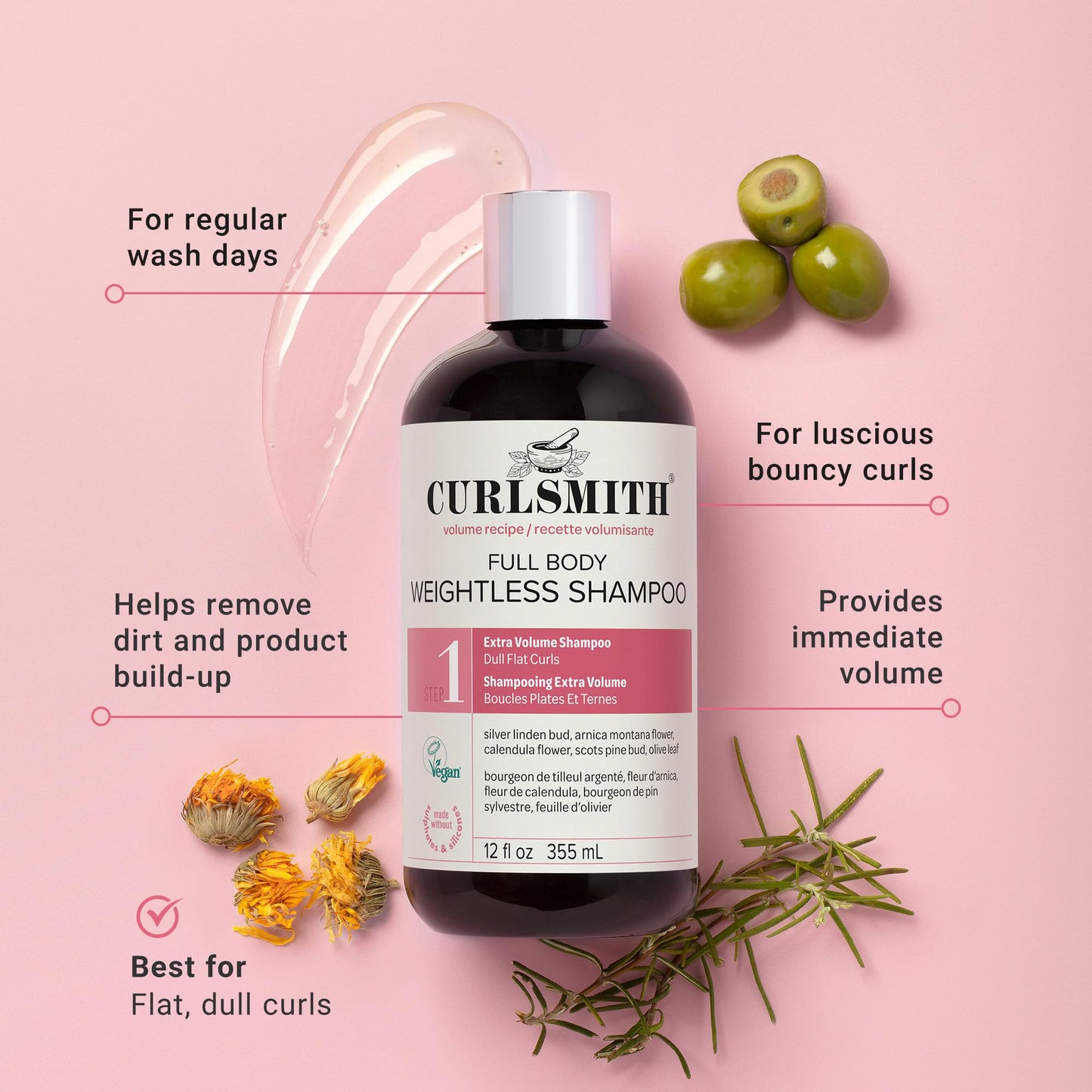 CURLSMITH Full Body Weightless Shampoo - A Volumizing Shampoo for Curls, Removes Build-up and Cleanses, For All Curl Types, Vegan & Cruelty Free (12 oz)