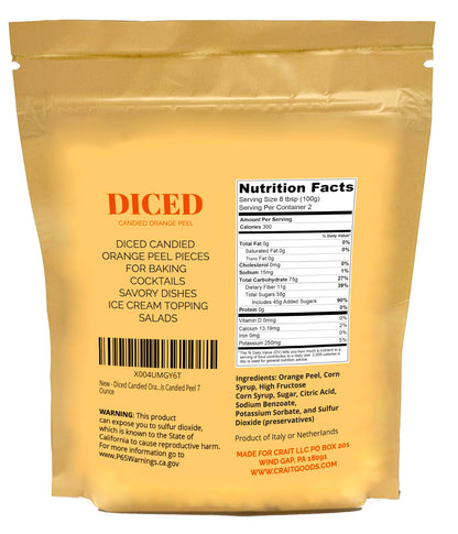 Candied Orange Peel, Diced Candied Orange Peel for Baking, Cocktails Garnish, Candied Peel 7 Ounce