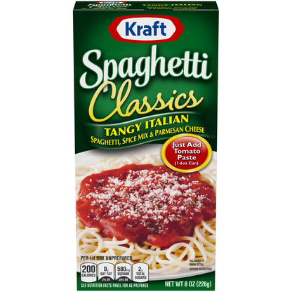 Kraft Spaghetti Classics Tangy Italian Spaghetti, Spices, & Parmesan Cheese Meal Mix, 8 oz Box