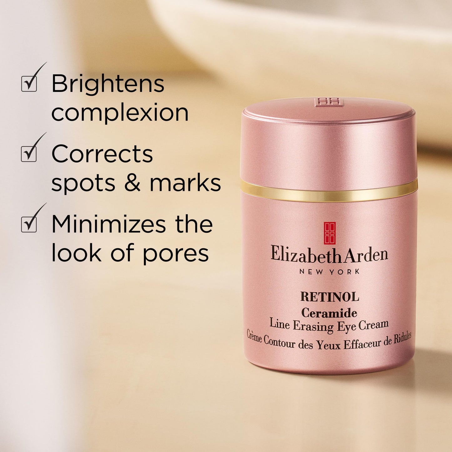 Elizabeth Arden Retinol Ceramide, Fine Line and Wrinkle Erasing Eye Cream with Anti-Aging Skin Care with Vitamin E, Hyaluronic Acid & Niacinamide, 0.5