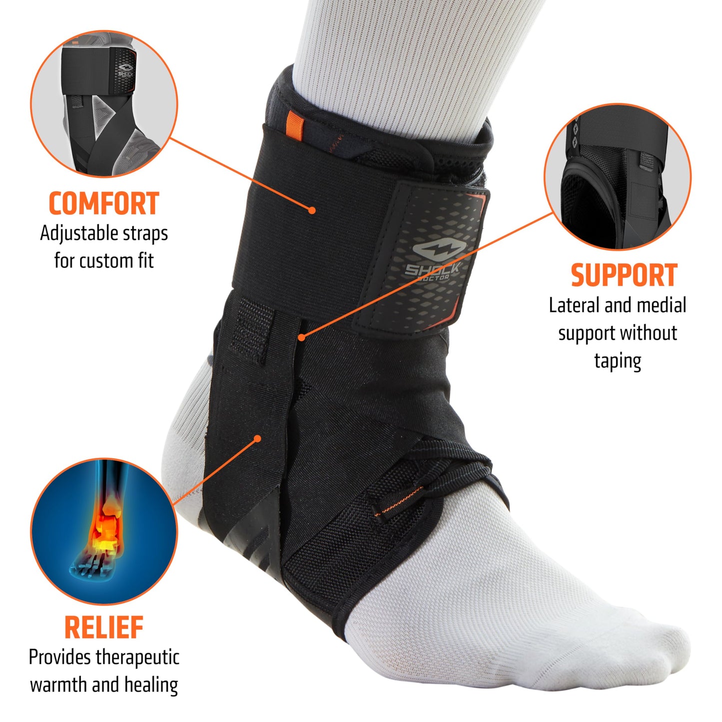 Shock Doctor Adult Ultra Wrap Lace Ankle Brace, Maximum Support, Adjustable Compression